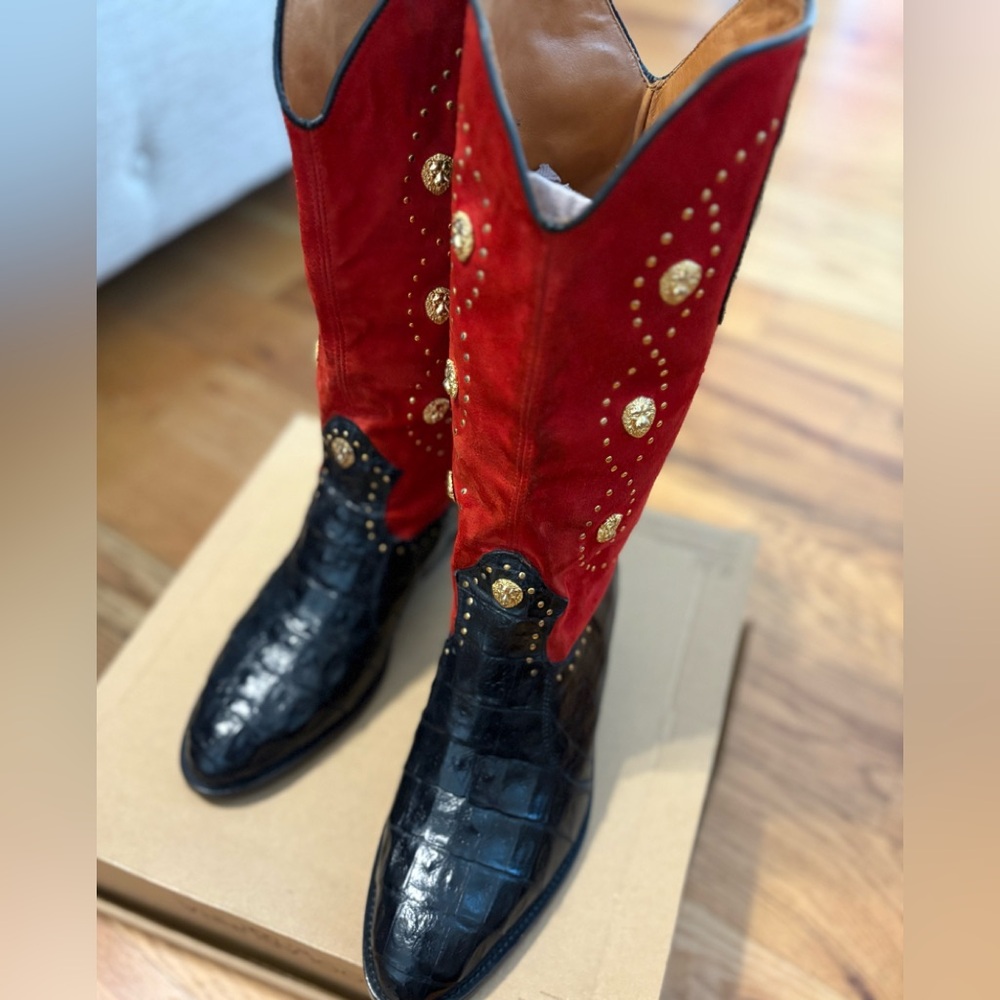 Red and Black Heeled Boots